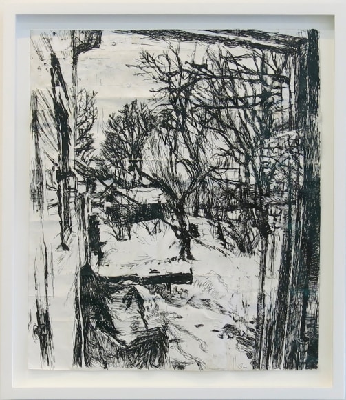 Karen with Roof Rake, 2013, Pen and Ink