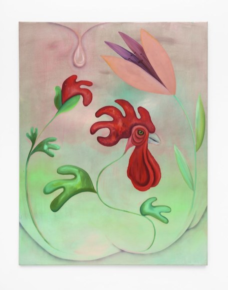 Jagoda Bednarsky Flower Power Cocks (Lilly), 2022 Oil, acrylic, and gouache on canvas  135 x 105 cm / 53 x 41 1/4 in