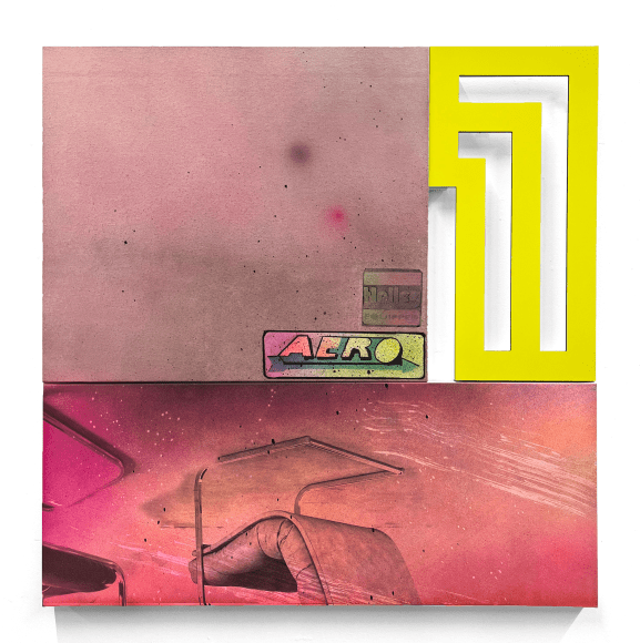 Wendy White  Aero, 2023  Acrylic and inkjet on canvas, dibond, wood  102 x 102 cm. | 40 x 40 in