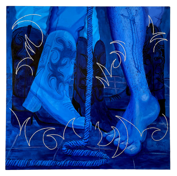 Juan Arango Palacios  Baile Caliente, 2021  Acrylic and rhinestones on canvas  121.9 x 121.9 cm / 48 x 48 in