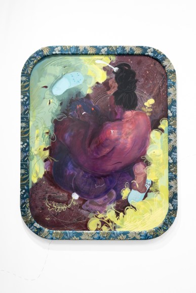 Autumn Wallace  Fine Words Butter No Parsnips (a.k.a. Trout Tickling), 2022  Acrylic, oil, and pastel on Dibond  162 x 131 cm / 63 5/6 x 51 1/2 in