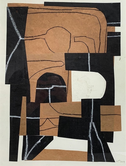 Whiting Tennis  Untitled Collage (in White, Brown, and Black), 2019