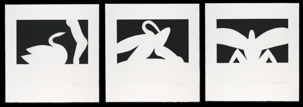 Michael Spafford (b. 1935)  Leda and the Swan (Suite of 3, white on black series), 1997  etching