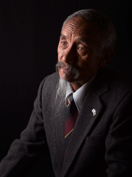 David Zimmerman, One Voice, Portrait of Lhasang Tsering in tie with pin, 2012, Sous Les Etoiles Gallery