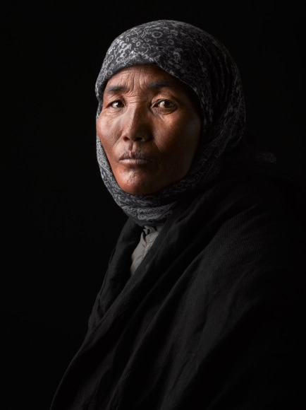 David Zimmerman, One Voice, Portrait of Tsewang Jigedol with beads of sweat on her nose, 2012, Sous Les Etoiles Gallery