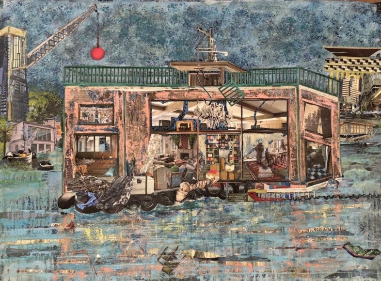 The Red Wrecking Ball, Mixed media and collage on canvas