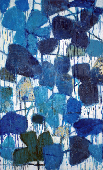 Blue Rain Fig Day,&nbsp;2025, Oil, enamel and tar on canvas