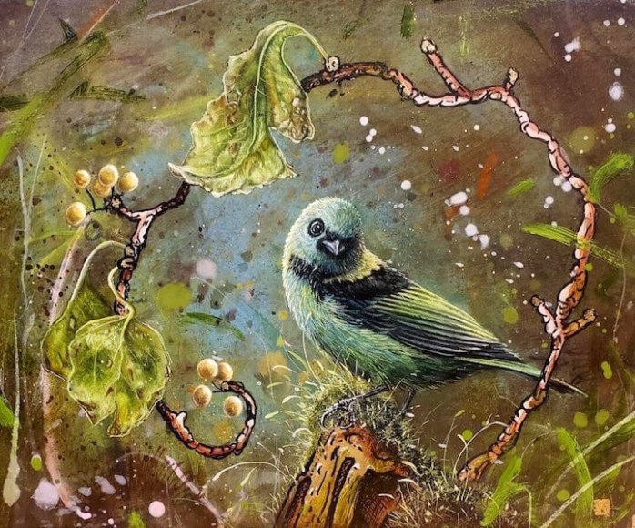 &quot;finding the warm light...&quot;, 2020, oil on marble plastered linen on panel with gold leaf