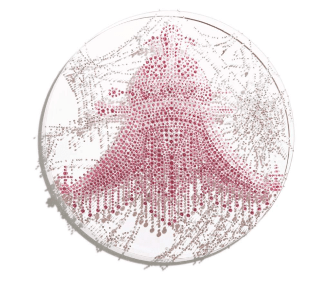 The Secret Sublime_GB, 2022 Crystals, beads, pins on plexiglass 75 x 75 cm