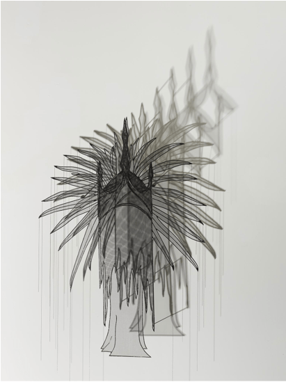 Afruz Amighi, Emperor&#039;s Headdress, 2017,&nbsp;50&quot;h x 39&quot;w x 14&rdquo;d (127 x 99 x 36 cm) Steel, fiberglass mesh, chain, light&nbsp;
