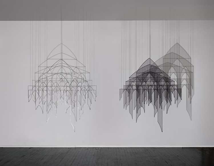 My House, My Tomb, 2015, Steel, fiberglass mesh, chain, and LED lights