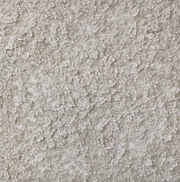 White Narcissus Panel CG, 2014, Linen, acrylic, porcelain, nylon, and waxed cotton in artist&#039;s frame