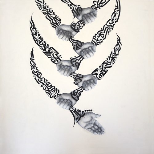 Chain Reaction, 2015, Ink, acrylic, charcoal, pen on canvas