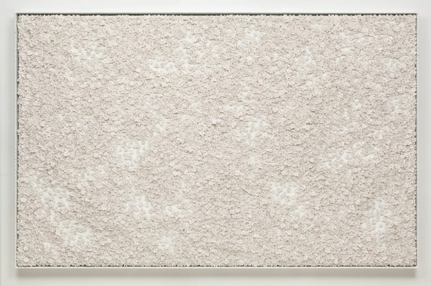 White Narcissus Panel I, 2014, Linen, acrylic, porcelain, nylon and waxed cotton in artist&#039;s frame