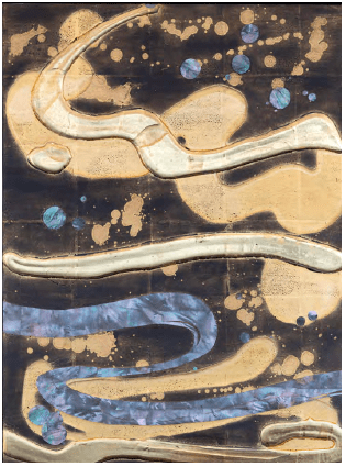 Untitled Yellow Gold, 2018, Gold leaf, mother of pearl inlay, gesso, on wood panel