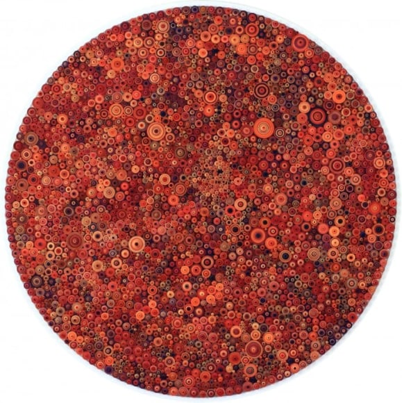 21600 Pages, 2012, Ink, acrylic and paper with printed and hand-written Farsi text Esheghe &quot;Love&quot;