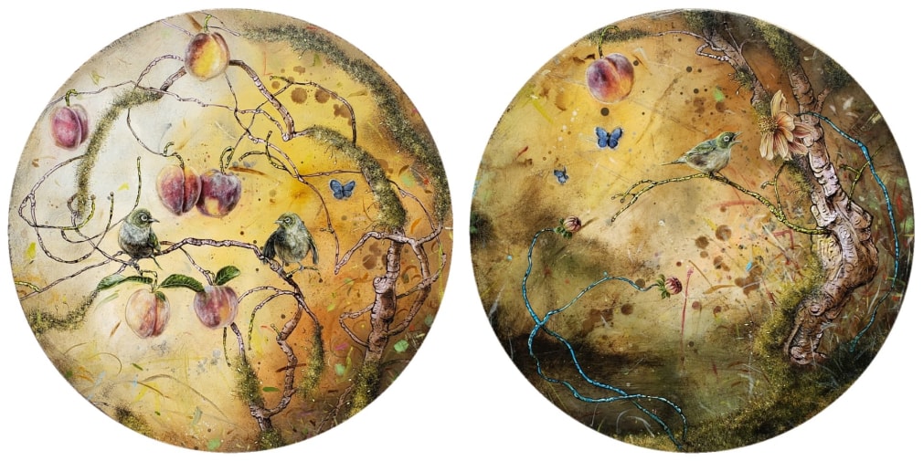 &ldquo;the calm was protested with the white eyes cry&hellip;&rdquo;, 2019, Oil on marble plastered jute on panel with gold leaf