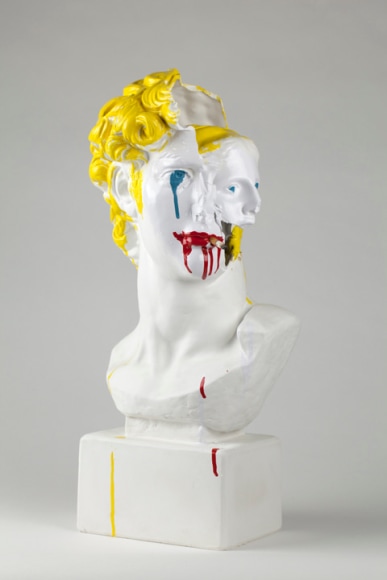 Bruce High Quality Foundation, Self Portrait, 2013, Plaster bust, enamel paint, cigarette butt, 24 x 12 x 11 in