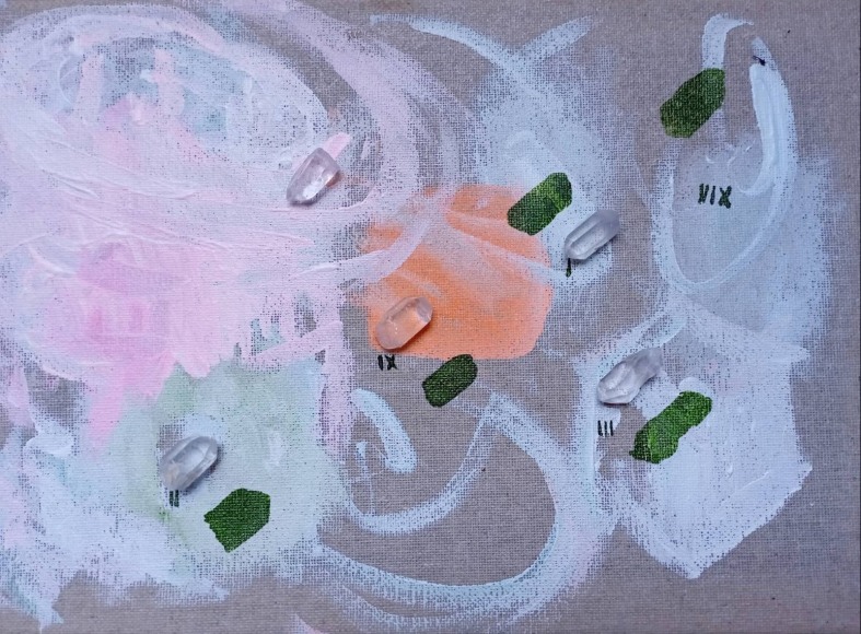 Untitled, 2023, Acrylic on canvas and crystals, 34 x 22 cm