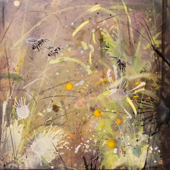 &quot;where is everyone...&quot;, 2021, Oil on marble plaster on linen with gold leaf