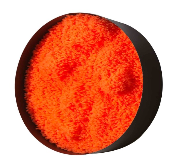 Orange Straws, 2015, Orange and transparent plastic drinking straws on wooden panel and metallic frame