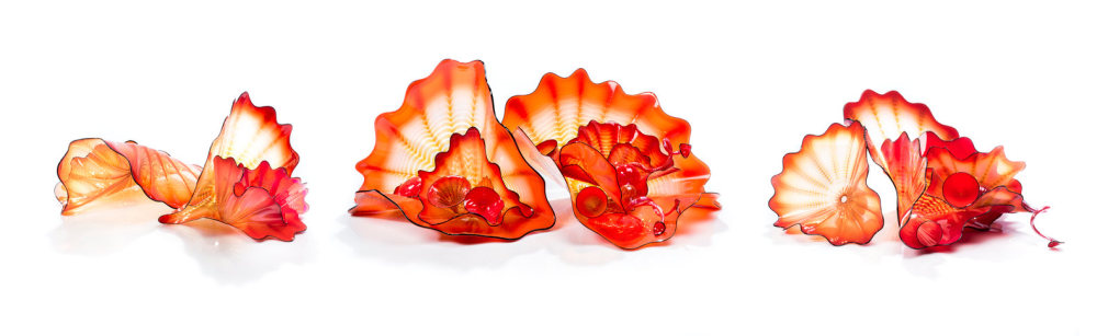 Dale Chihuly, Ruby Flame Persian Set with Obsidian Lip Wraps