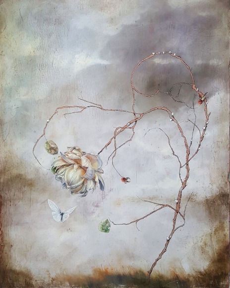 &quot;fly with me...my lovely...&quot;, 2017, Oil on marble plaster panel