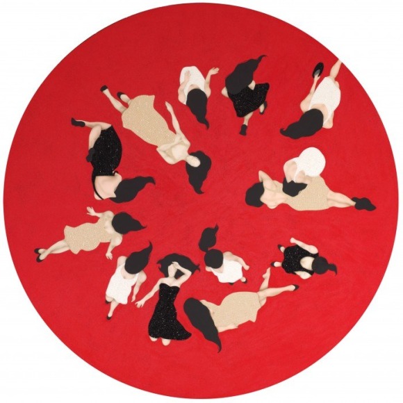 Big Red Circle, 2012, Acrylic based mixed media and embroidery with sequins on canvas