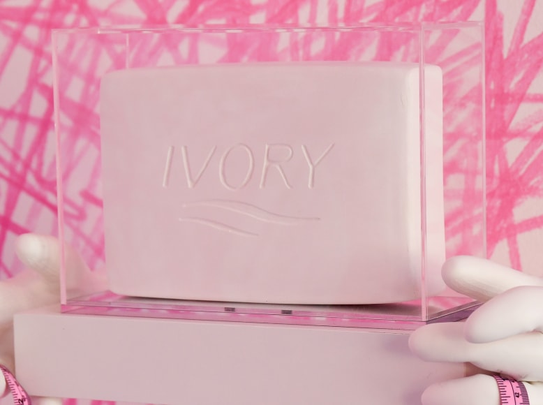 Ivory Soap, 2018, Plaster and ivory soap in Plexiglas box with mirrored base