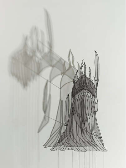 Afruz Amighi, Headdress for the Unborn, 2017 46&quot;h x 28&quot;w x 14&rdquo;d (117 x 71 x 36 cm) Steel, fiberglass mesh, chain, light&nbsp;