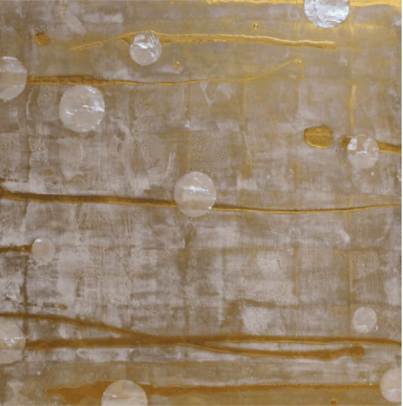Untitled Yellow Gold and Pearl (Chanel), 2011, Gold leaf, mother of pearl inlay, resin, pigment, on wood panel
