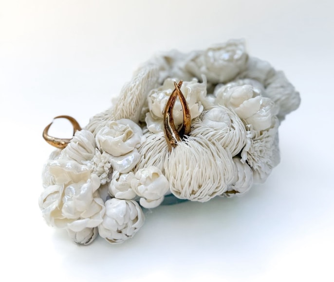 Blossom Cloud 3, 2025, Porcelain, Handbuilt, 22k Gold Detailed