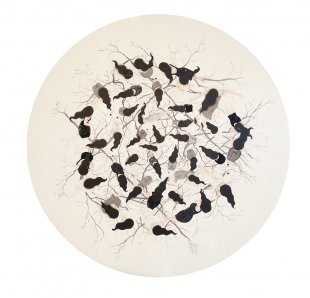 Big White Circle, 2013, Acrylic based mixed media and embroidery with sequins on canvas