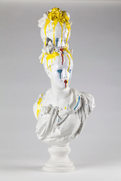 Bruce High Quality Foundation, Self Portrait, 2013, Plaster bust, enamel paint, cigarette butt, 36 x 15 x 11 in