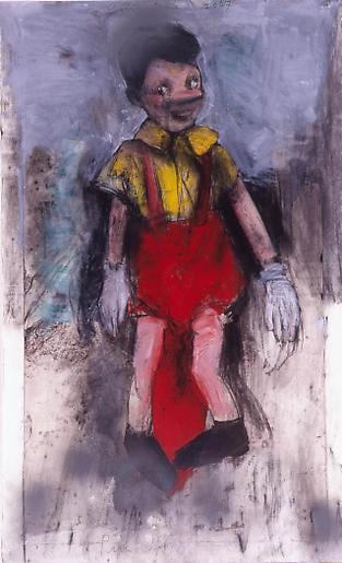 Fog 2007 red printing ink, gesso, spray enamel, pastel, and charcoal on paper