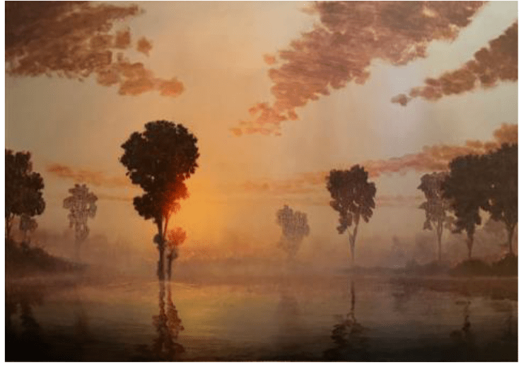 Stephen Hannock Flooded River Warm Fog, Golden Light, 1999