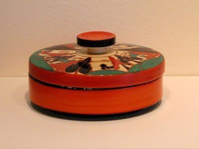 Red Trees and House cream cheese pot and cover