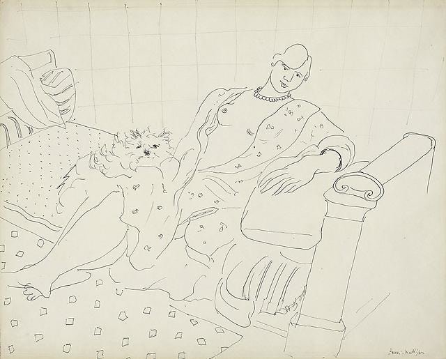 Femme au chien sur le petit lit vert 1929,