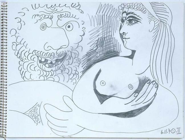 Pablo Picasso Old Man and Reclining Woman, 6.11.70