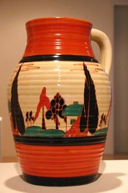Red Trees and House single-handled lotus jug