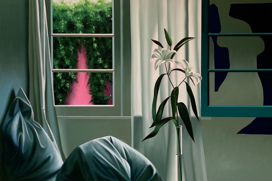 Bruce Cohen Interior with Lilies, Pink Wall and Matisse Cut-Out, 2021