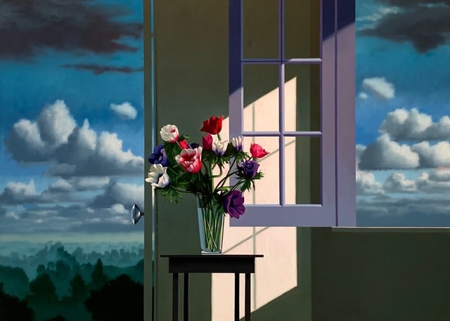 Bruce Cohen Interior with Anemones and Purple Window, 2023