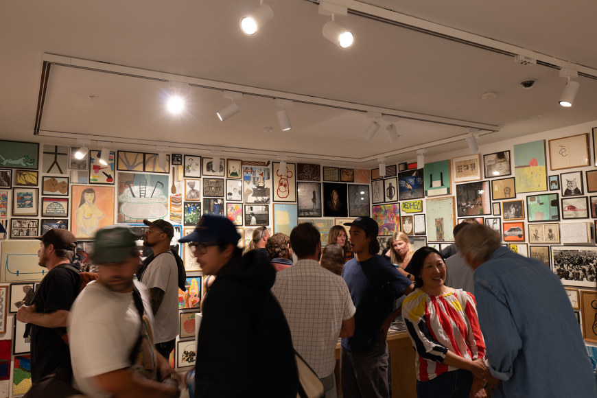 The downstairs of Berggruen Gallery, showcasing the work of others, during the opening of Barry McGee: Old Mystified on September 27, 2024.