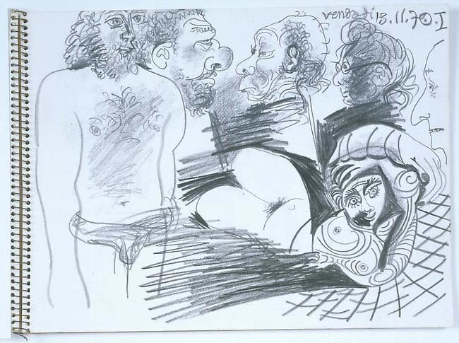 Man and Reclining Woman with Studies of Heads