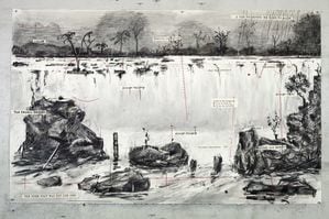 William Kentridge  Drawing for The Head & The Load (Landscape with Waterfall), 2018