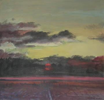 27 Studies for Romantic Views of San Francisco #6: View with Red Sun through Dark Clouds
