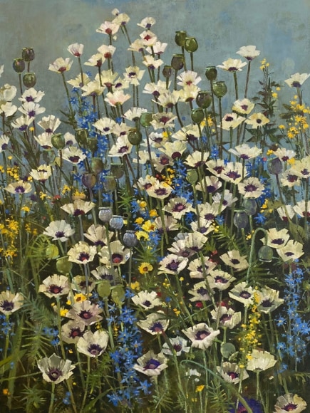 John Alexander White Poppies In Blue, 2021