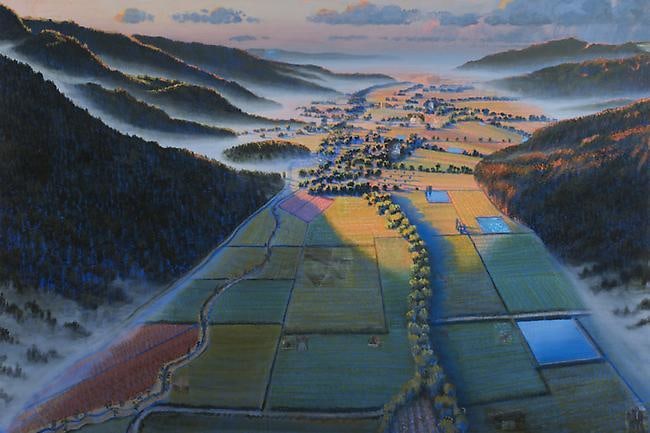 Stephen Hannock Recent Adventures in Art in the Napa Valley, Flooded River for Wayne Thiebaud (Mass MoCA #125), 2009