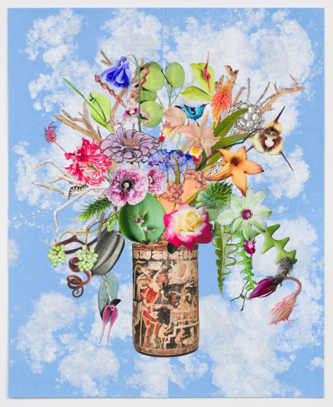 Jane Hammond Mayan Vessel with Monkey Face Orchid, Spider Hibiscus and Clematis Miss Bateman, 2024