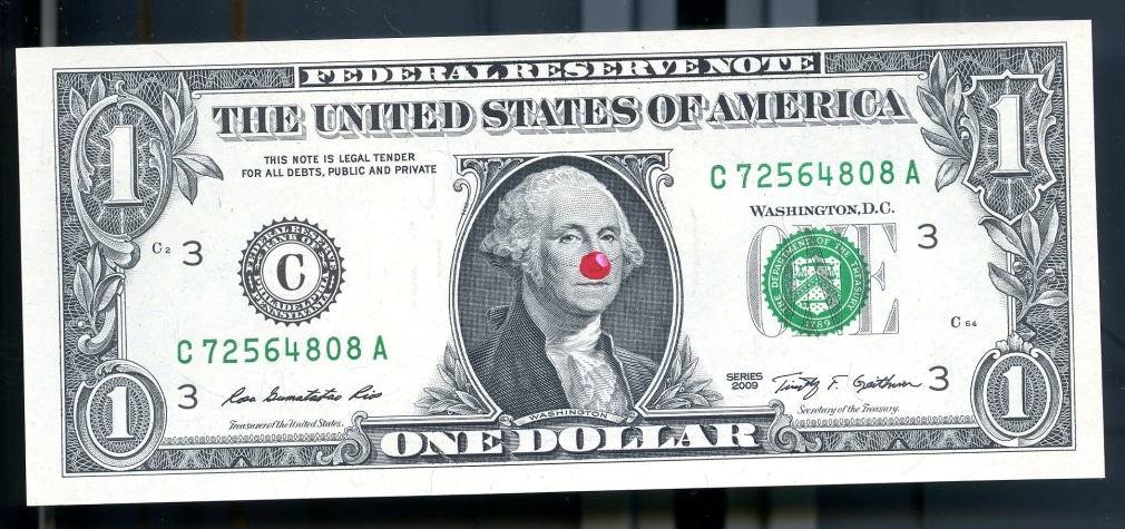 Hans-Peter Feldmann, Dollarschein mit roter Nase
